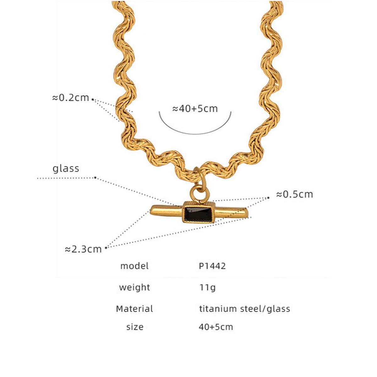 SIMPLE GLASS STONE TITANIUM STEEL PENDANT NECKLACE_CWAJE1076