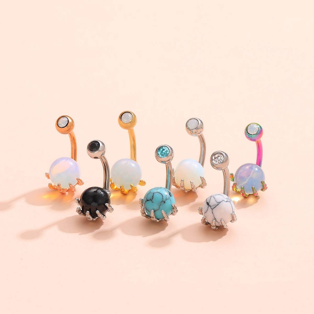 Colorful Skull Hand Belly Button Ring Piercing