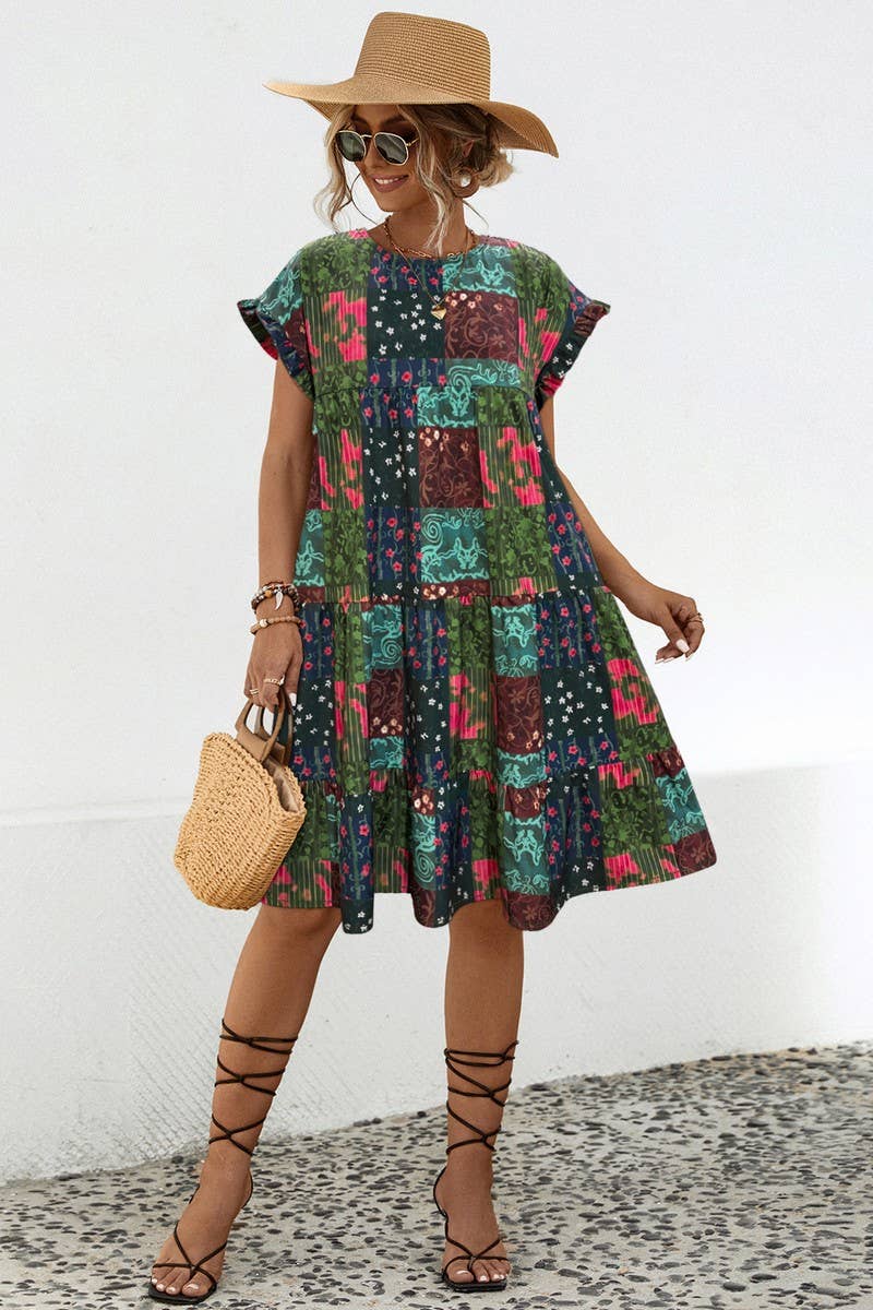 CWDSD4902_PRINTED LOOSE GATHERED DRESS