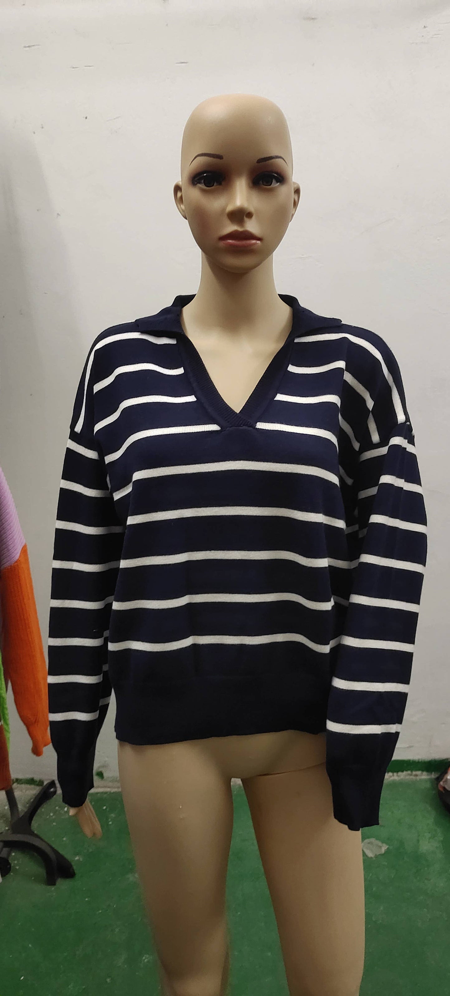 LONG SLEEVE POLO COLLAR STRIPED KNITWEAR