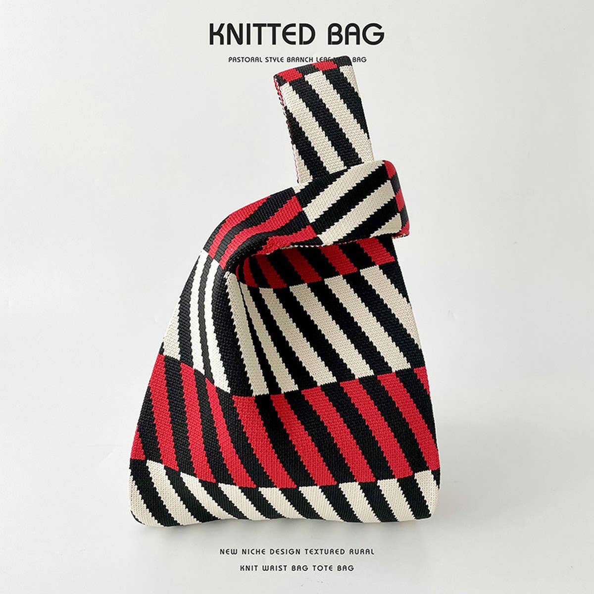 VERSATILE CONTRAST STRIPED KNITTED TOTE BAG_CWAB2392