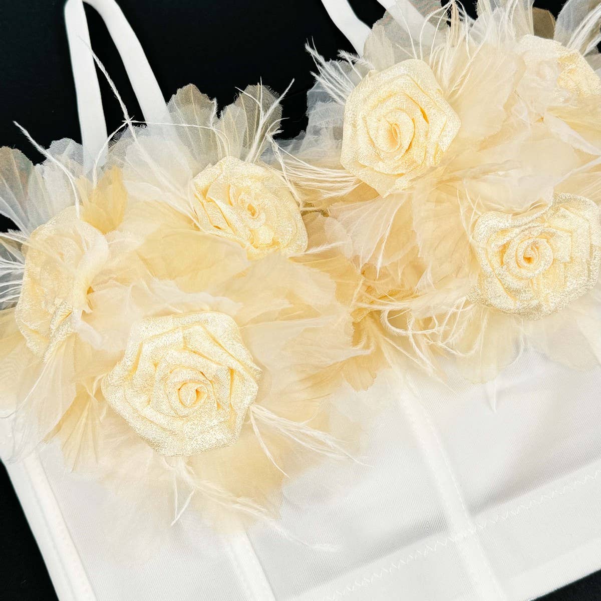 FLOWER TASSEL SUSPENDER HERRINGBONE BRA