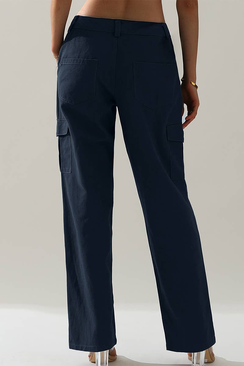 CWBLP421_Cargo Cotton Pants Wide Leg Casual Pants 4 Pockets