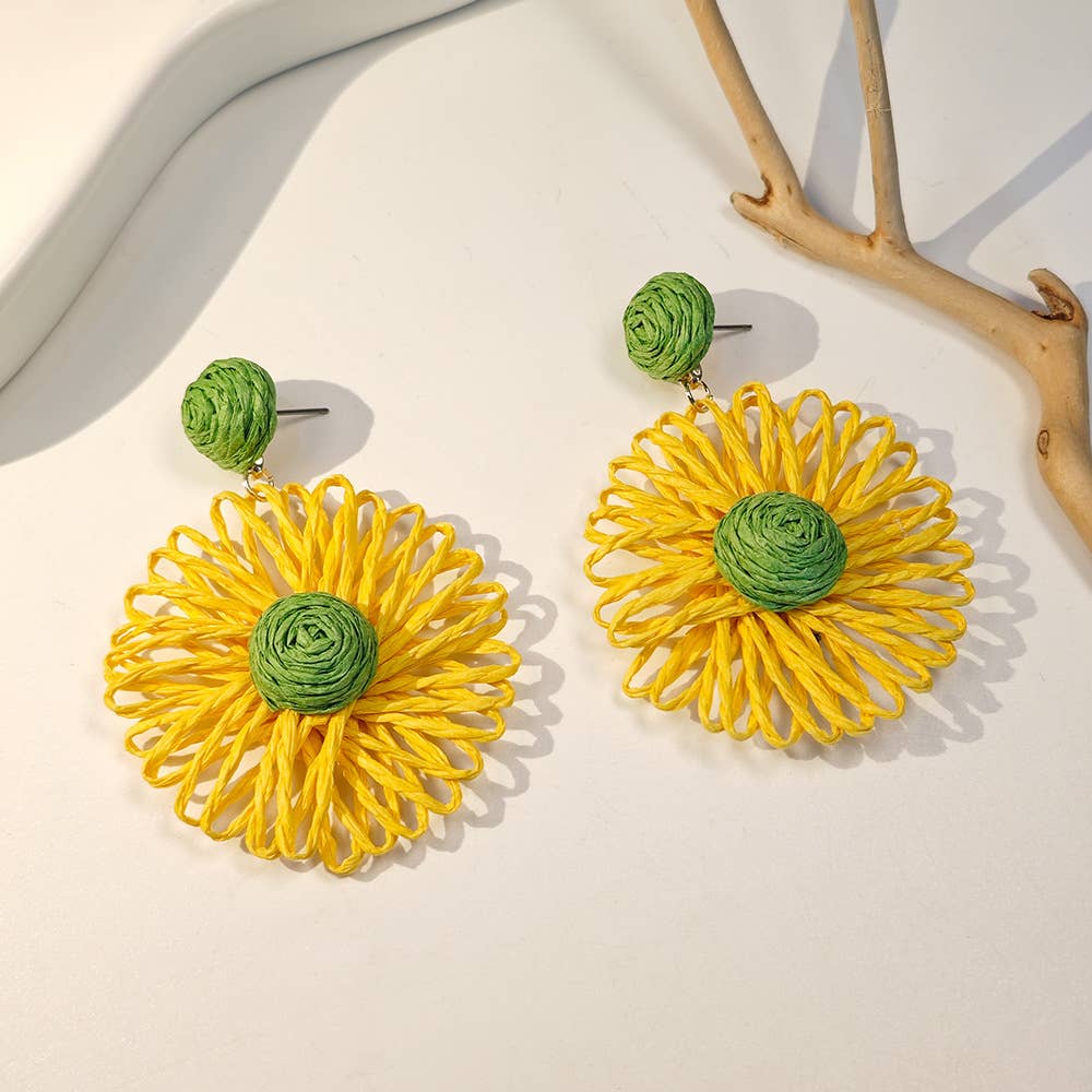 Bohemian vacation woven Raffia grass earrings
