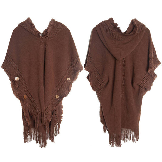 WOMEN PONCHO SWEATER COZY  CAPE WITH HOOD