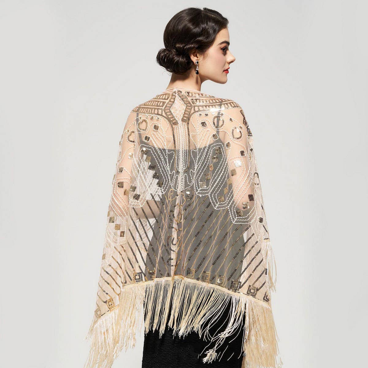 Elegant Sheer Sequin Fringe Wrap ? Formal Dress