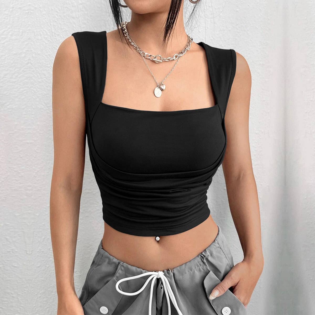 Square collar solid color short sexy chest wrap