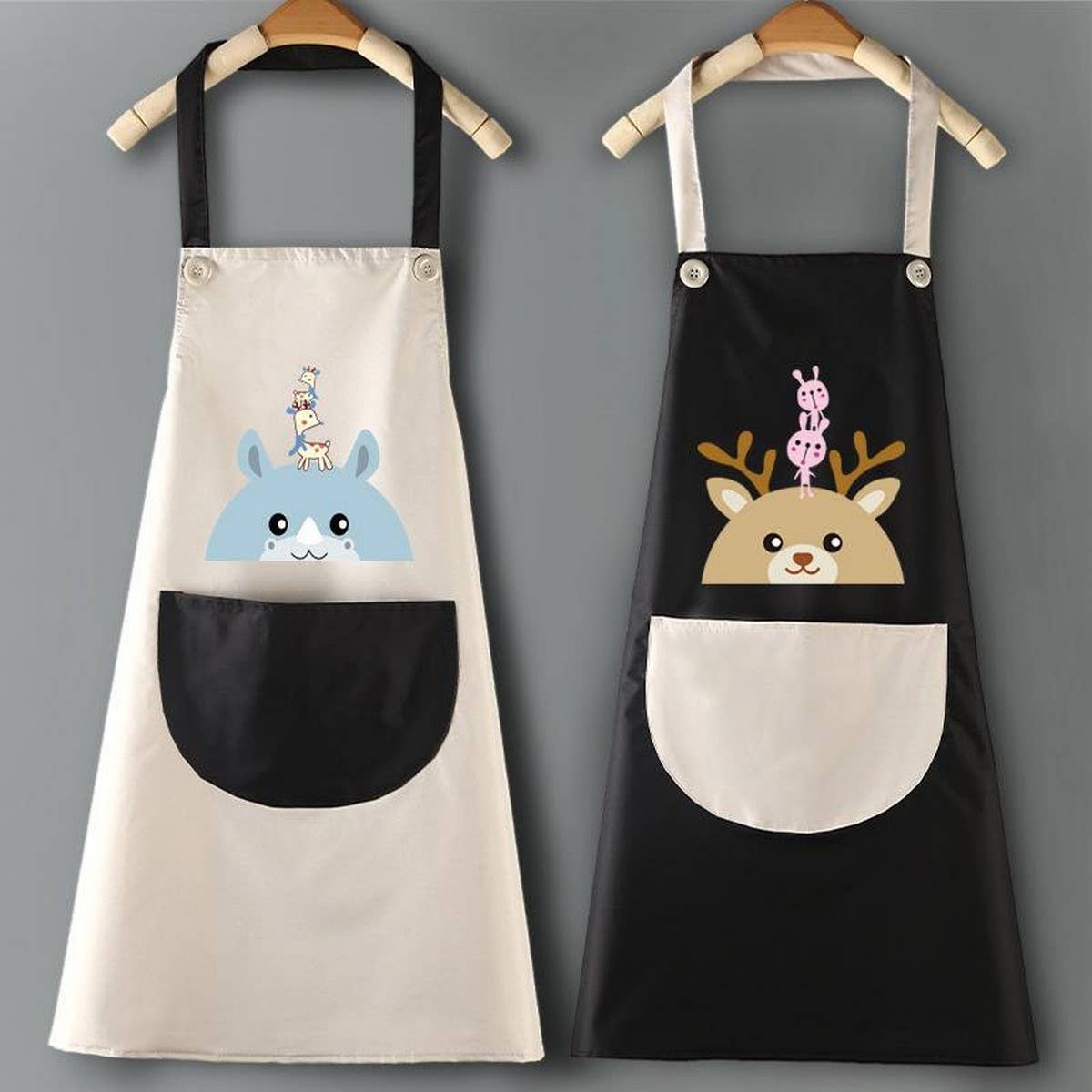 Deer head print Summer Thin Apron with pockets