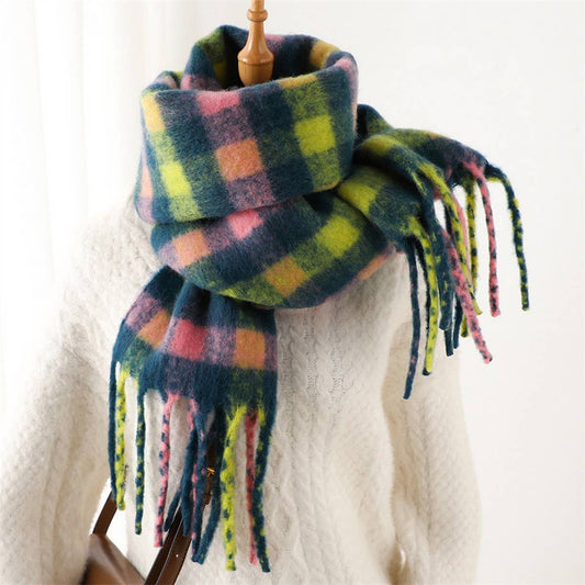 Plaid Winter Scarf ??Thick Soft Long Tassel Wrap_CWASC0983