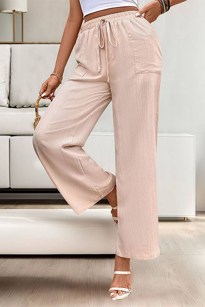 CWBLP0804_CASUAL ELASTIC HIGH WAIST STRAIGHT PANTS