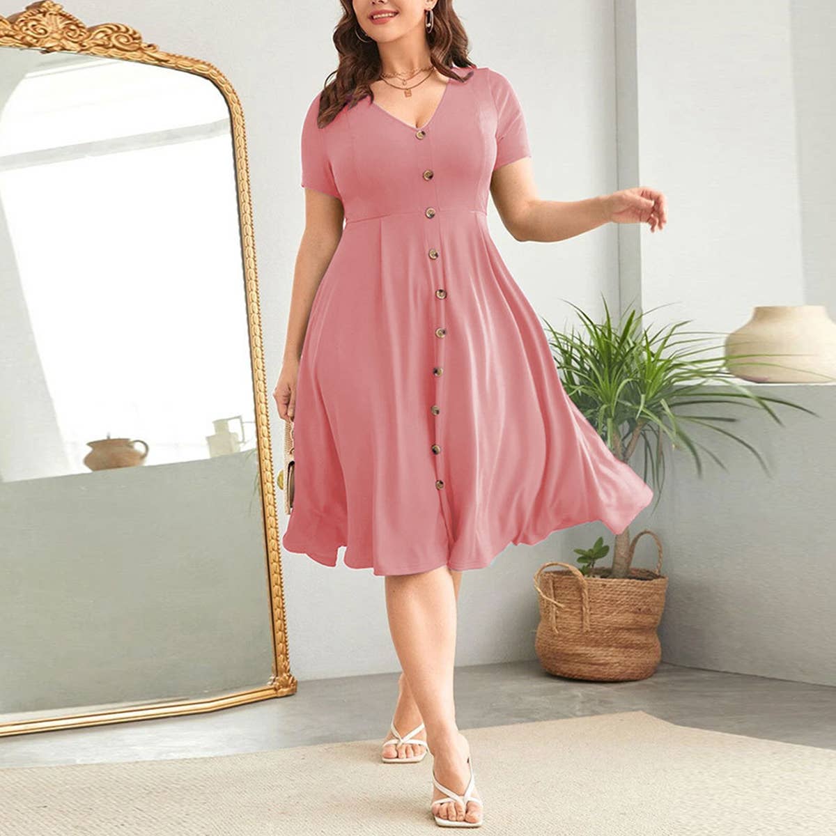 Chic V-Neck Waist-Tied A-Line Work Dress