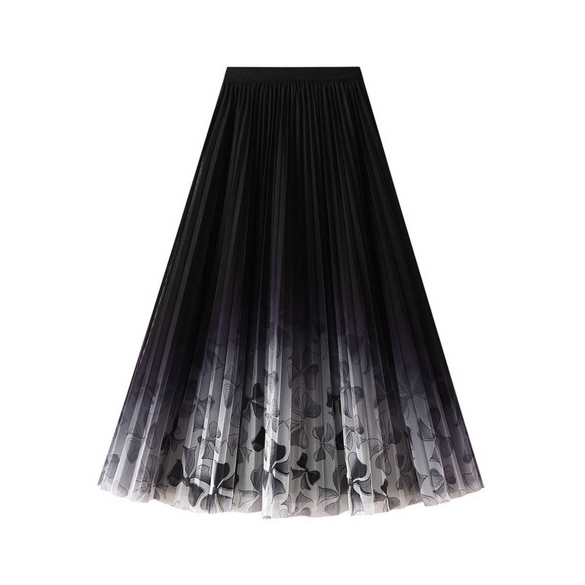 Floral Print Tulle Pleated Midi Skirt