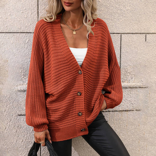 Solid color knit cardigan loose sweater