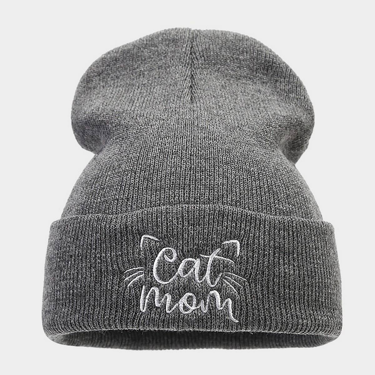 CAT MOM EMBROIDERY SIMPLE PILE HAT KNITTED HAT_CWAH2069