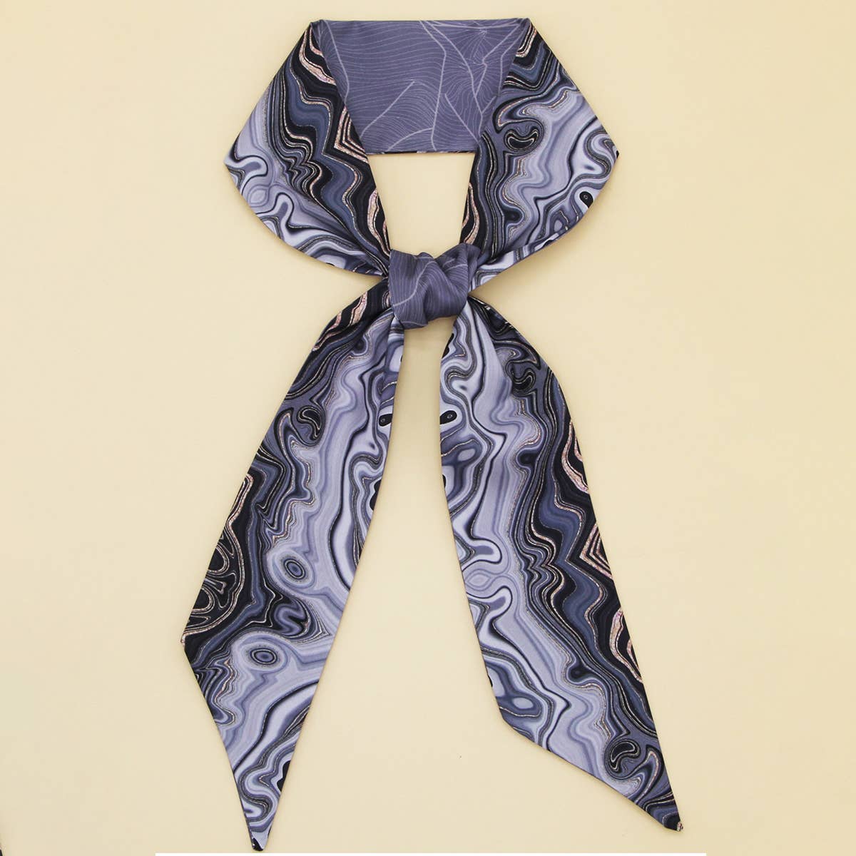 Silky Bowknot Scarf with Floral Letter Design