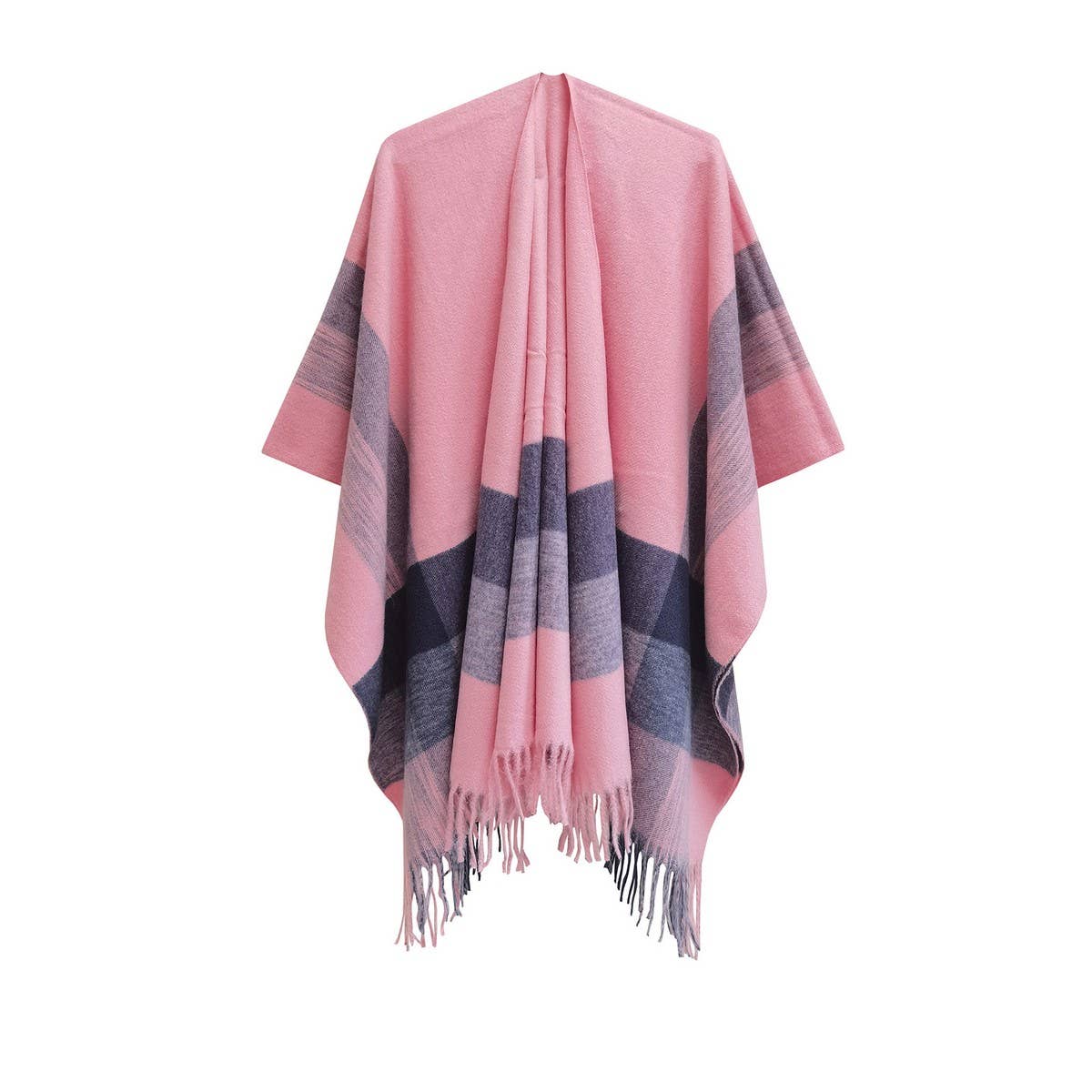 MONOCHROME STRIPED TASSEL WARM SHAWL CLOAK