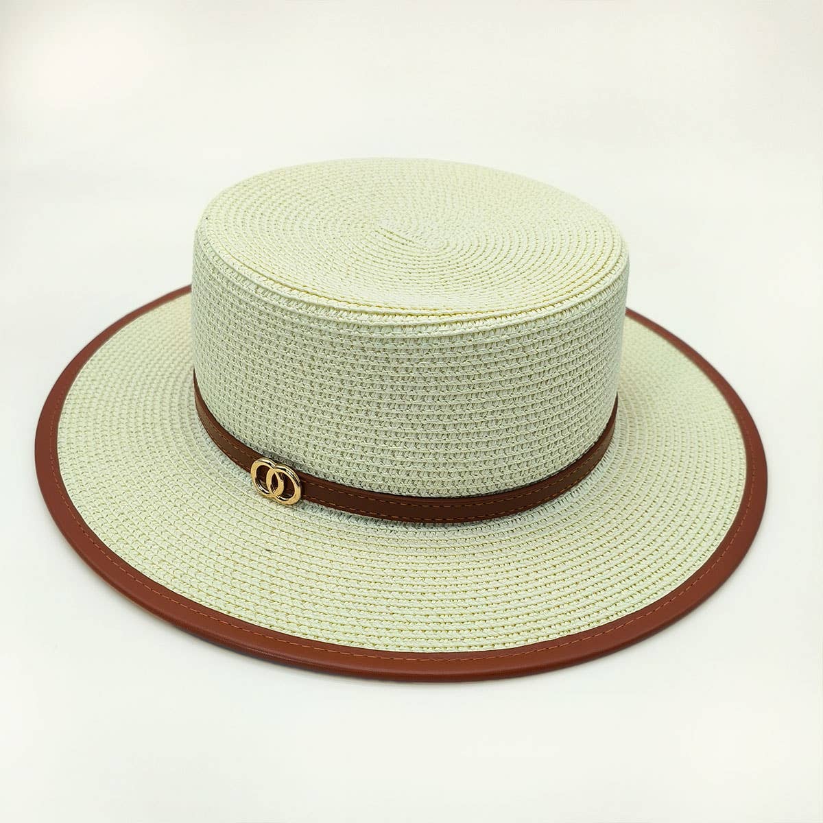 BRITISH STYLE FLAT TOP FASHIONABLE BELT STRAW HAT_CWAH1156
