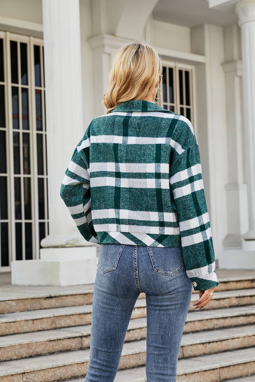 LAPEL PLAID SHIRT SHORT WOOL COAT