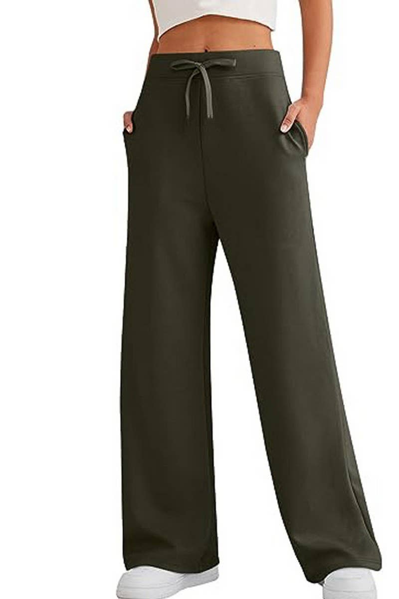 CWBLP0703_SOLID COLOR CASUAL LACE-UP WIDE-LEG SWEATPANTS