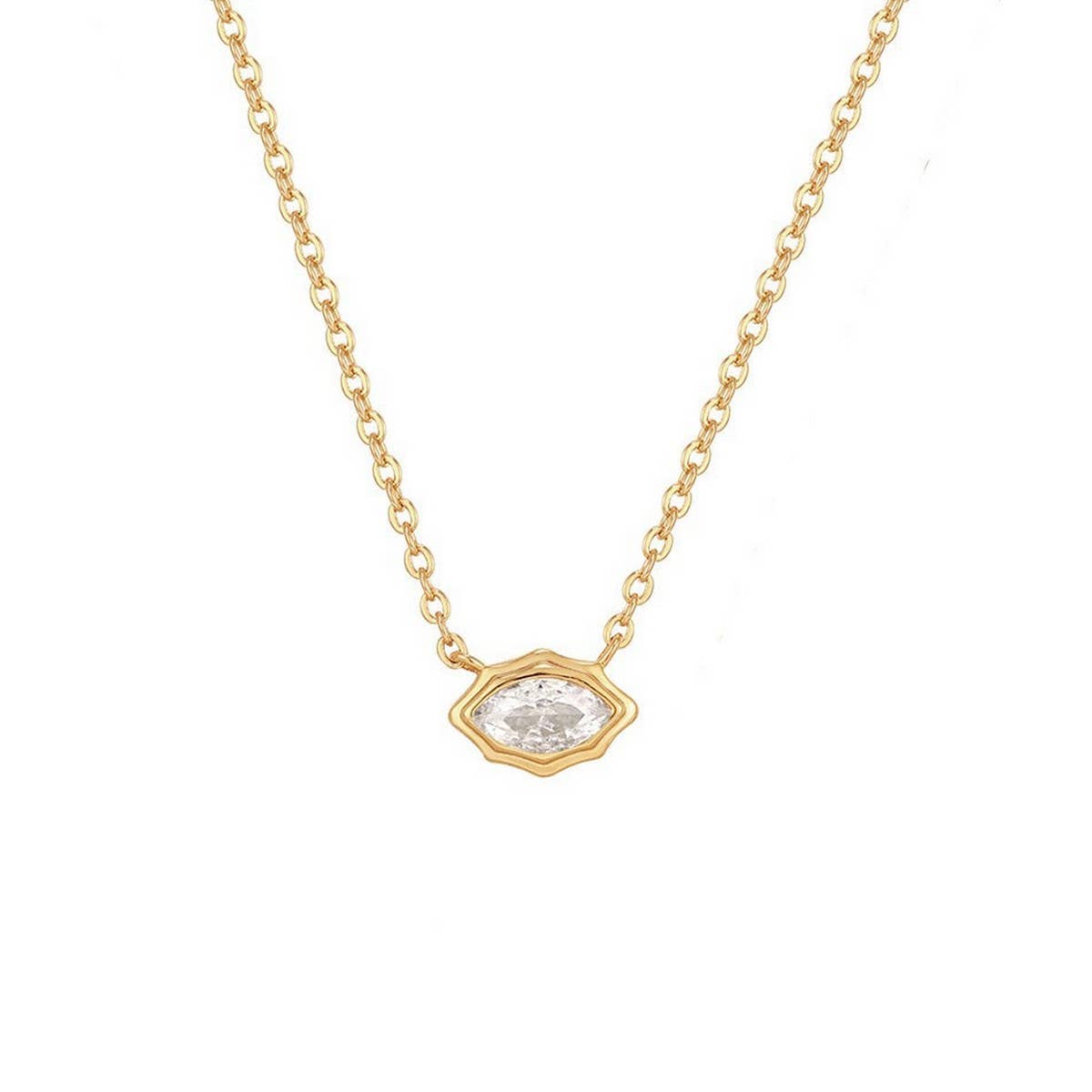 Zirconia Oval Round Pendant Necklace_CWMM5291