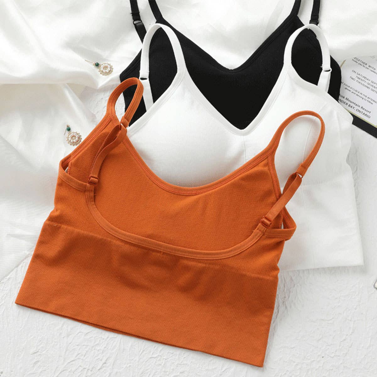 Plain Solid Color Basic Tank Top With Built In Bra_CWTTK0796