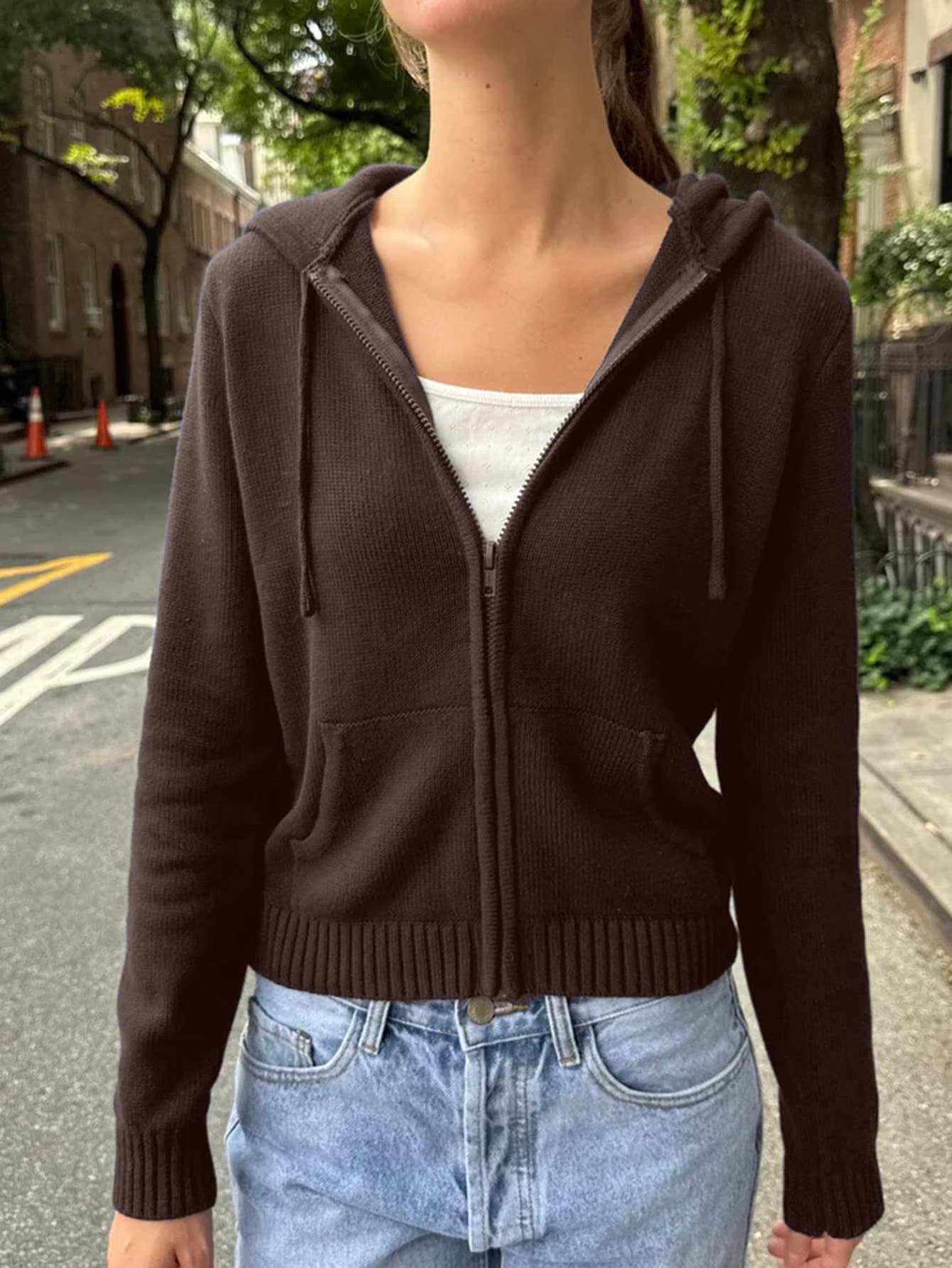Fashion long-sleeved solid-color hoodie jacket