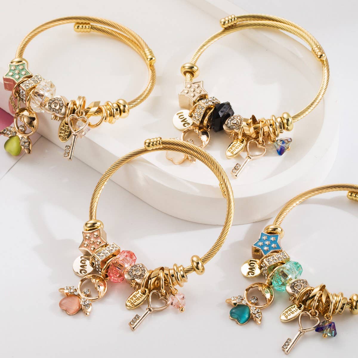 Angel & Key Charm Steel Bracelet for Women_CWMM8474