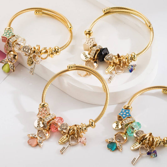 Angel & Key Charm Steel Bracelet for Women_CWMM8474