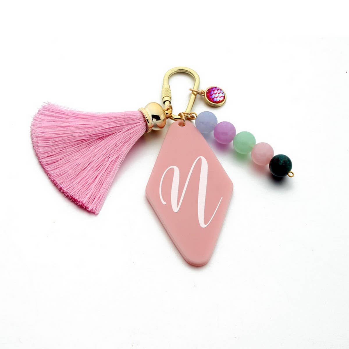 Letter Acrylic Keychain with Geometric Charm