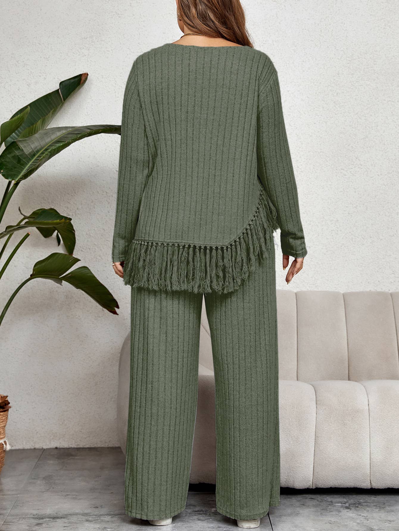 IRREGULAR FRINGE TOP LOOSE WIDE LEG PANT SUIT