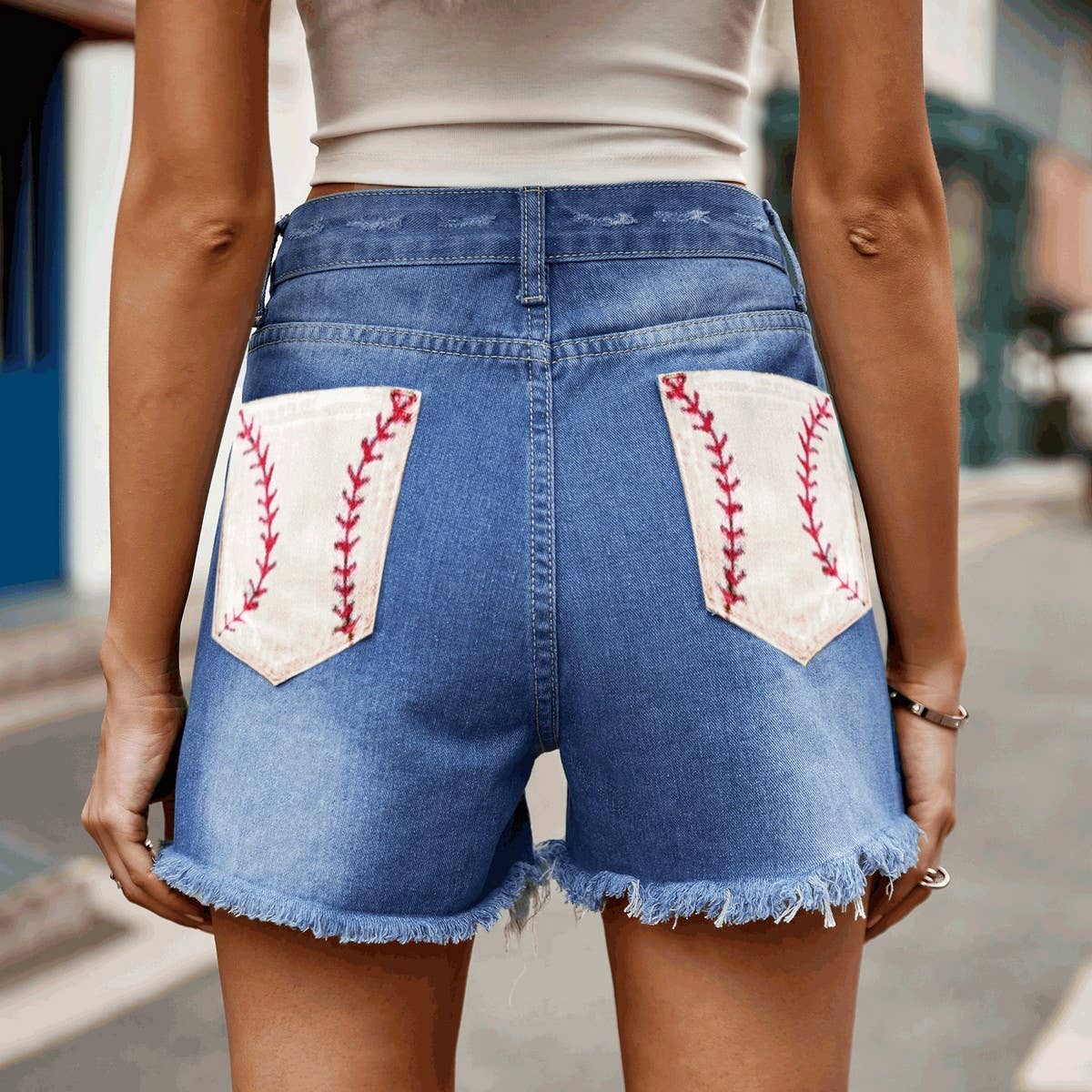 AMERICAN FLAG PRINT WASHED RIPPED DENIM SHORTS_CWJS0212