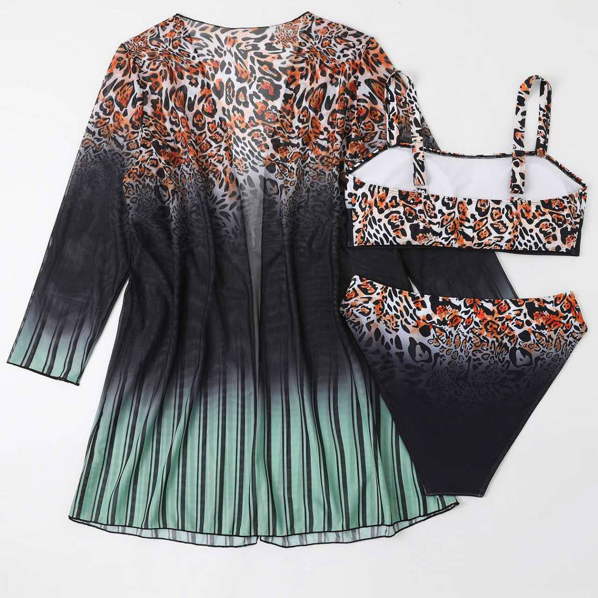 THREE-PIECE HIGH-WAISTED SPLIT BIKINI