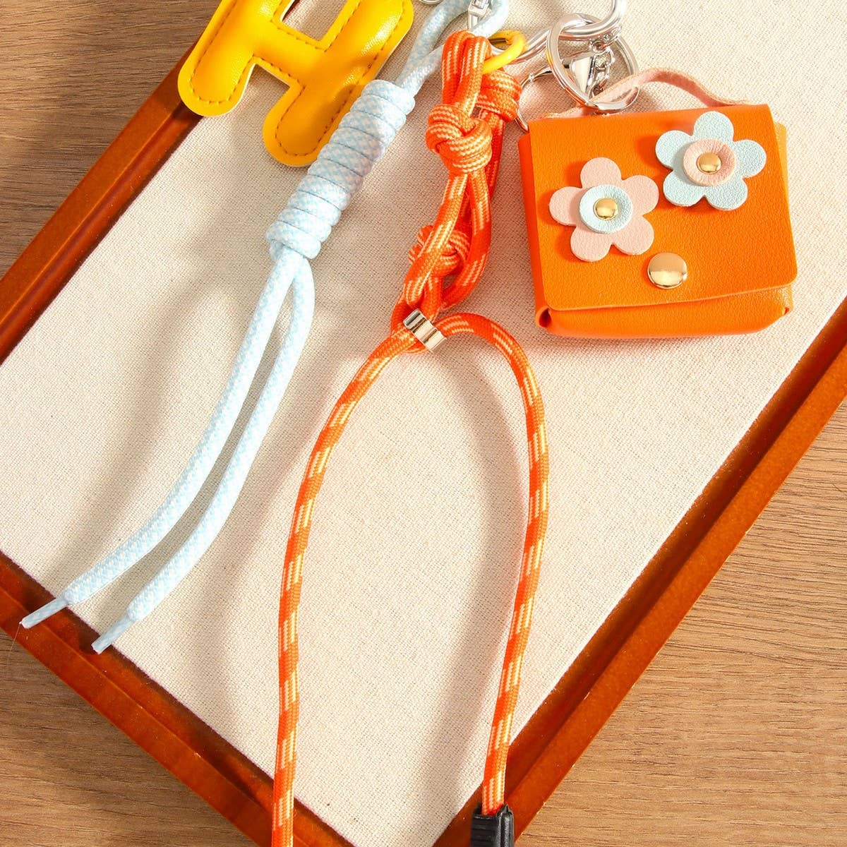 H Letter Floral Earbud Pouch Keychain