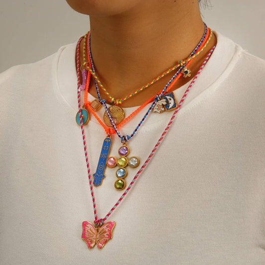 Colorful Rope Necklace with Butterfly Charm