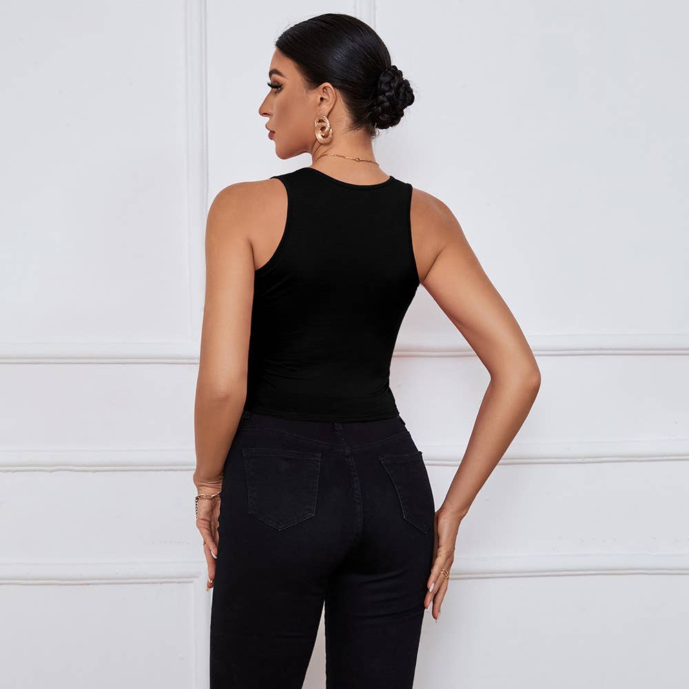 V-neck, slim, short knitted sleeveless vest