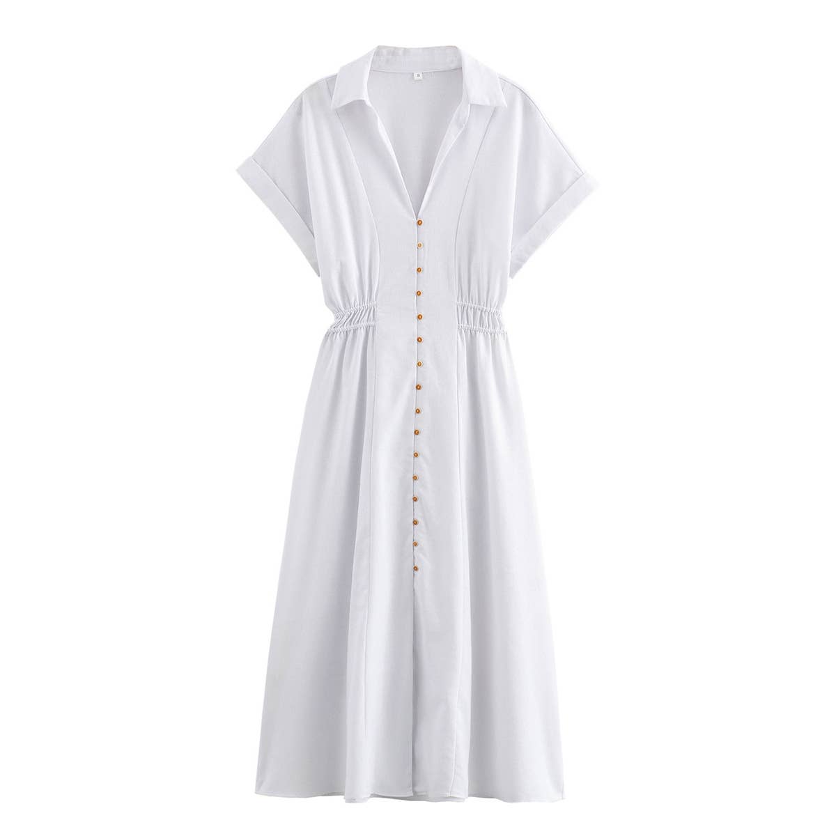 Stylish linen mixed waist one-breasted dress