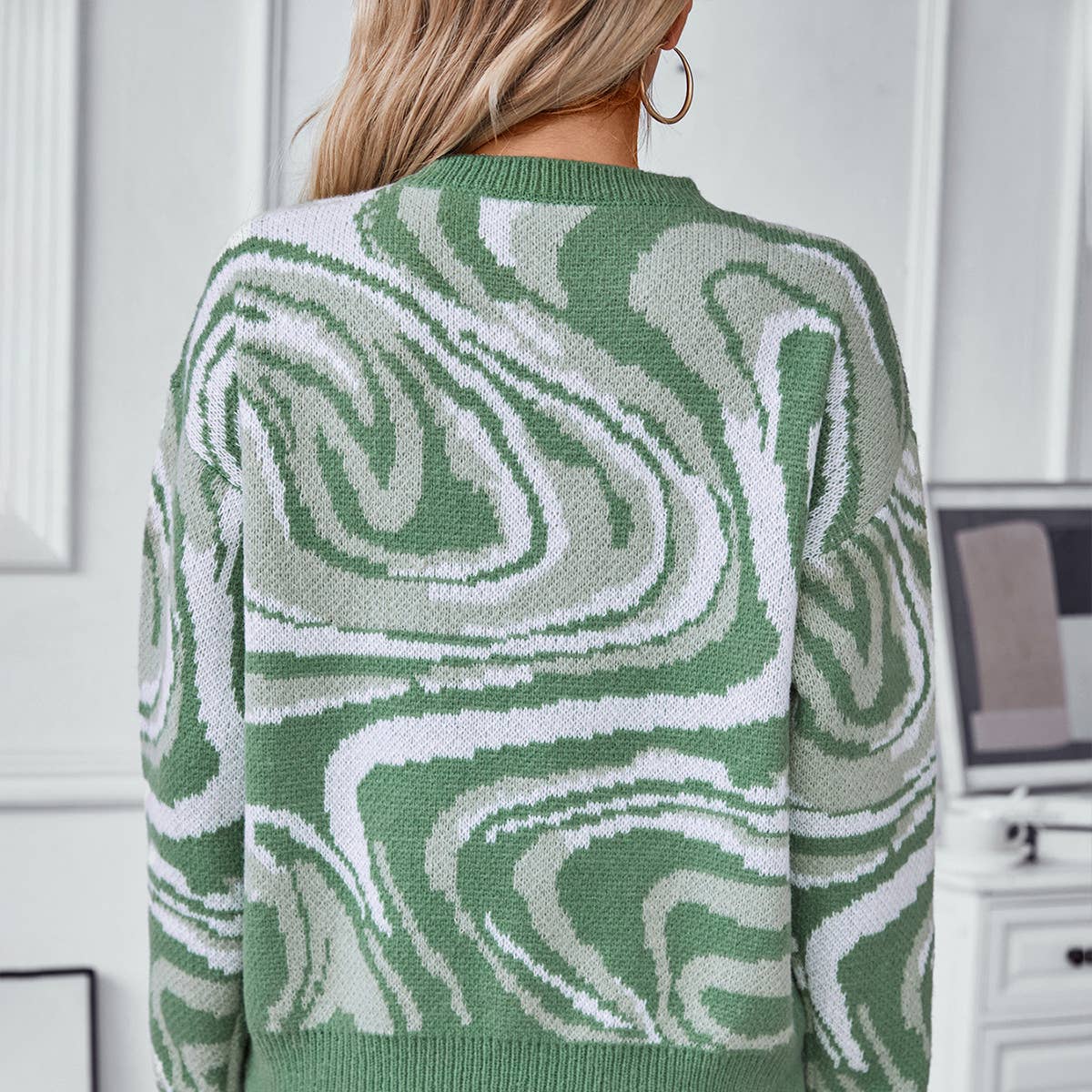 Abstract pattern jacquard Y2K pullover sweater