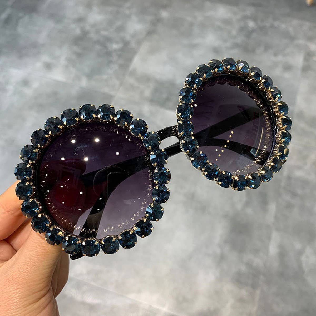 DIAMOND EXAGGERATED ROUND FRAME SUNGLASSES