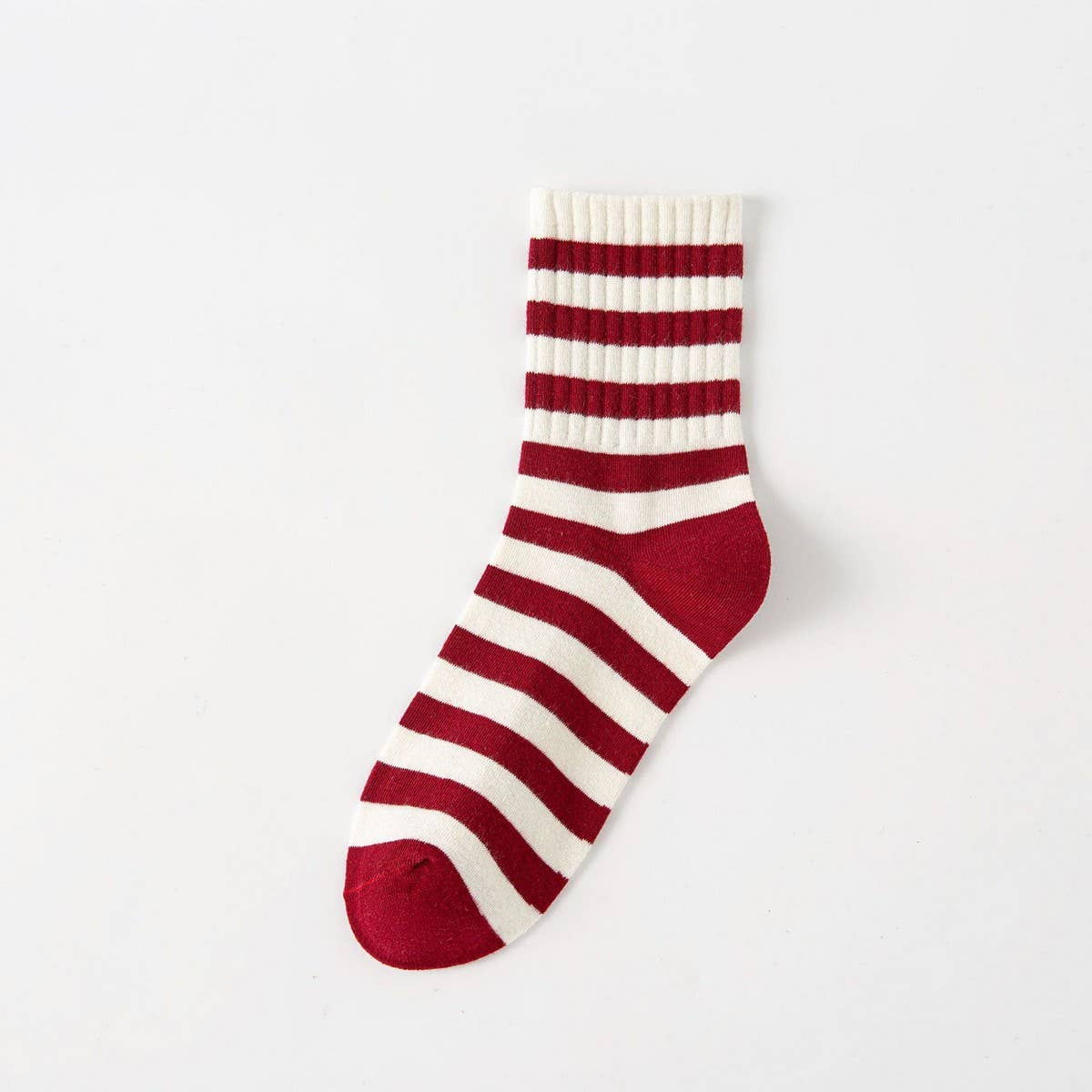 Red Bow Cotton Crew Socks for Women, Striped_CWMS1371