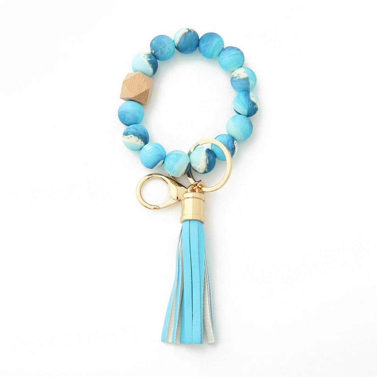 Leopard Print Silicone Bead Bracelet Keychain