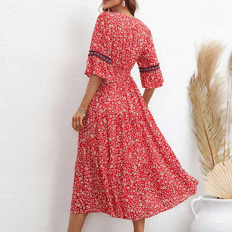Stylish elegant socialite floral mid-length dress