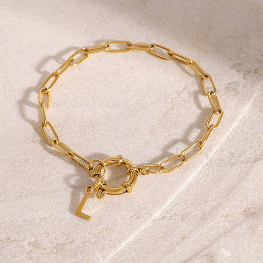 Durable 18K Gold Letter O-Link Chain Bracelet