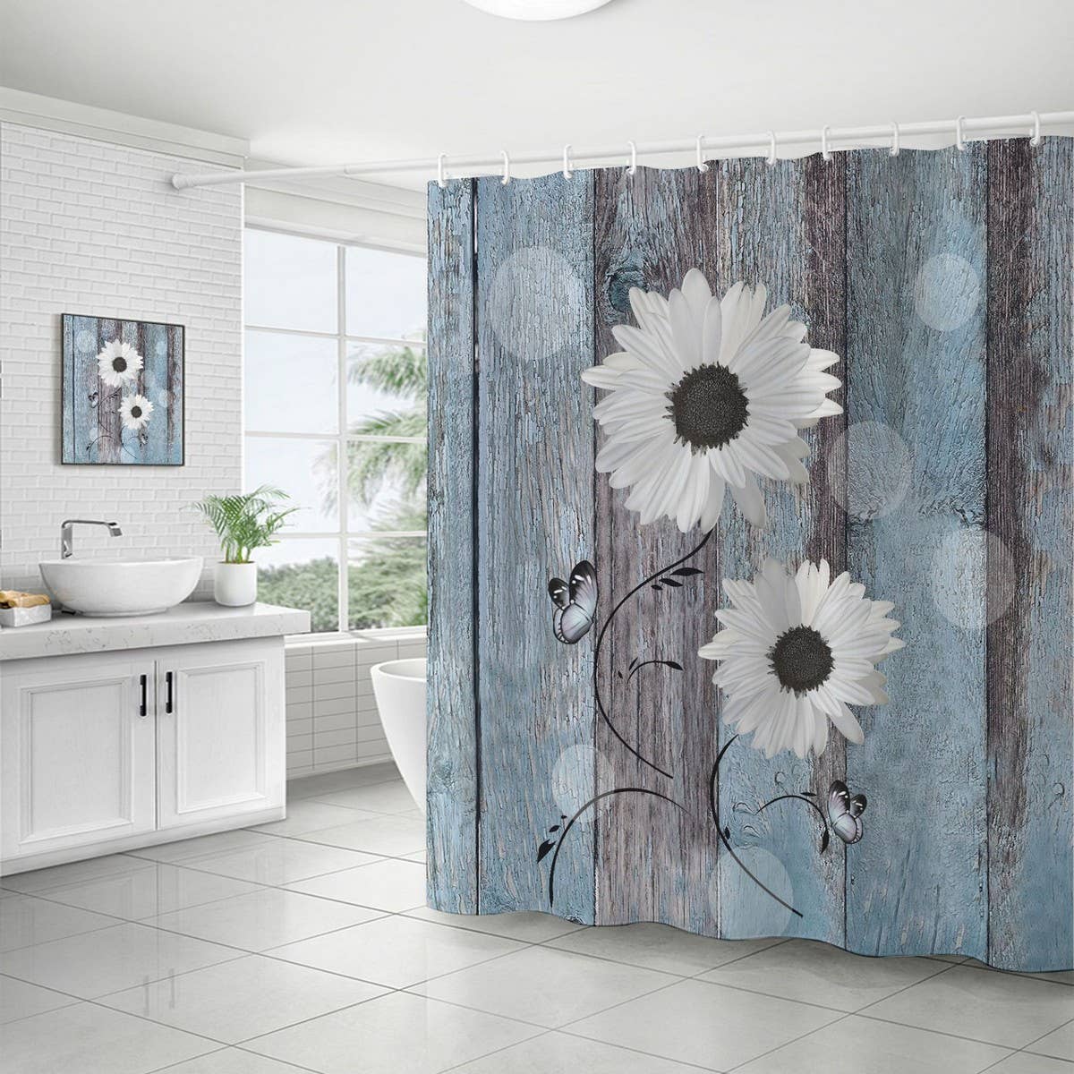 FLOWER WATERPROOF BATHROOM SHOWER CURTAIN
