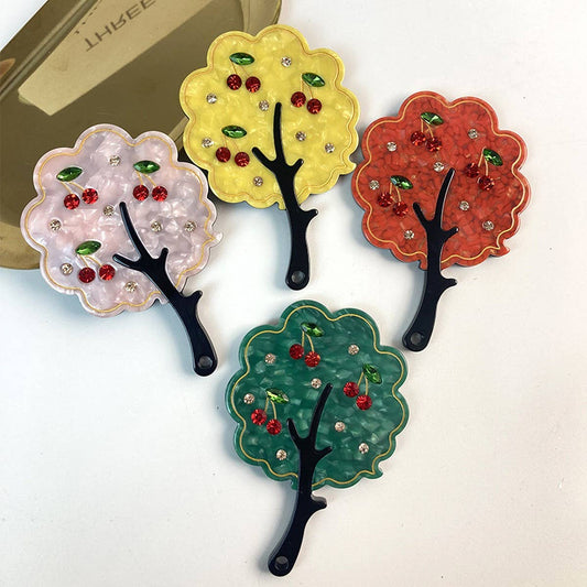 Fashionable Rhinestone Handle Mirror, Tree Design
