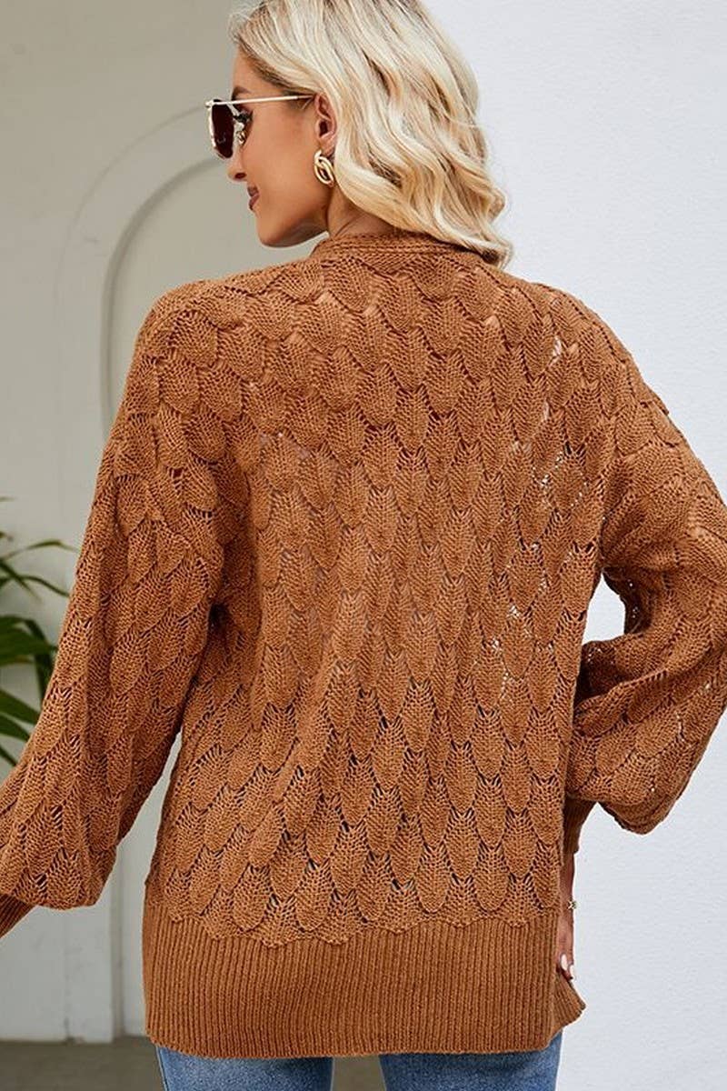 CWOCAL0757_MID-LENGTH HOLLOW KNIT CARDIGAN