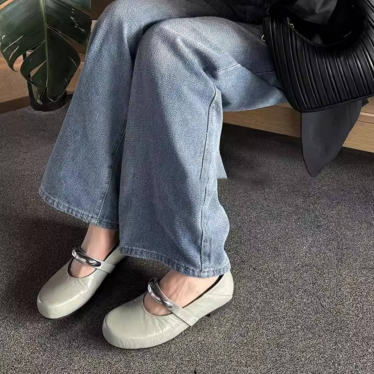 Red Leather Mary Janes Flat Ballet Shoes_CWSHF0135