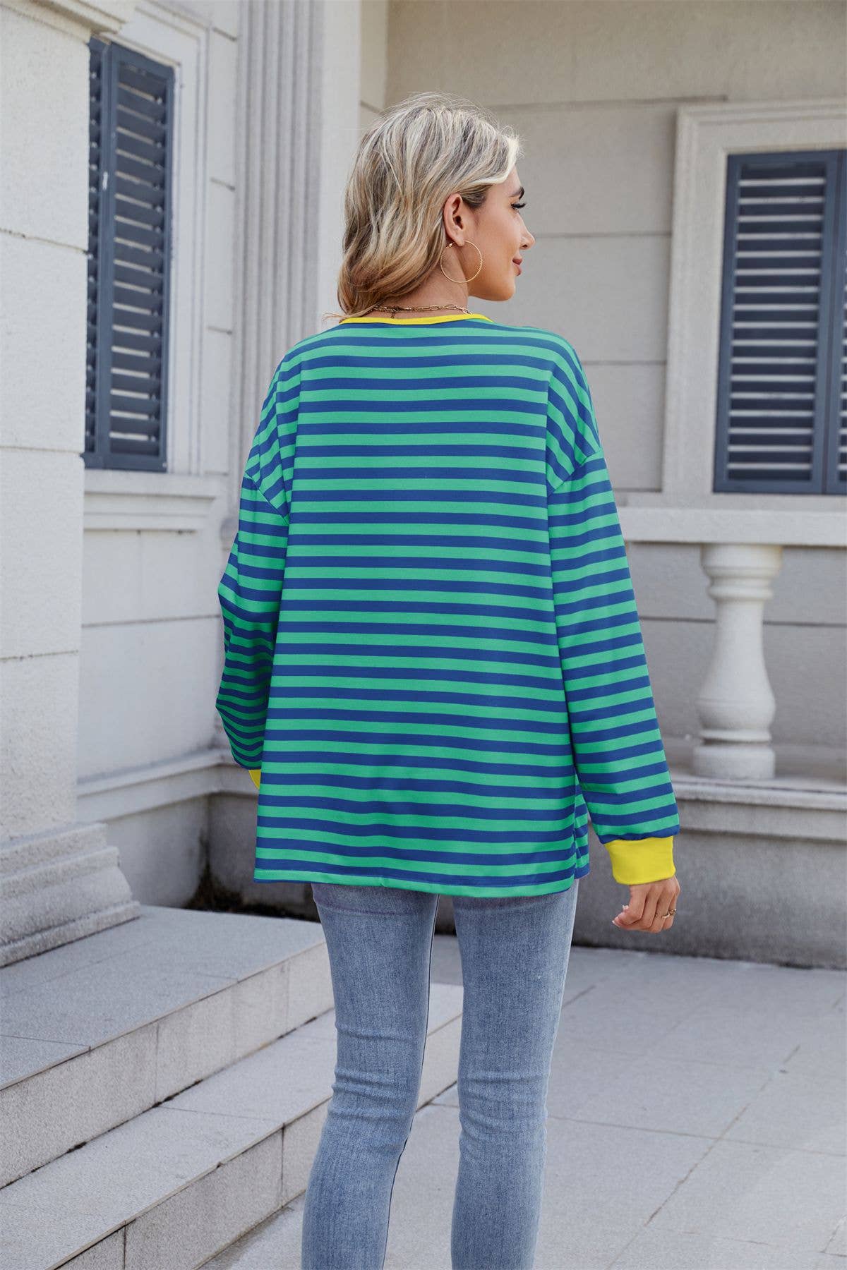 Striped V-neck fashion sexy lace-up sweatshirt