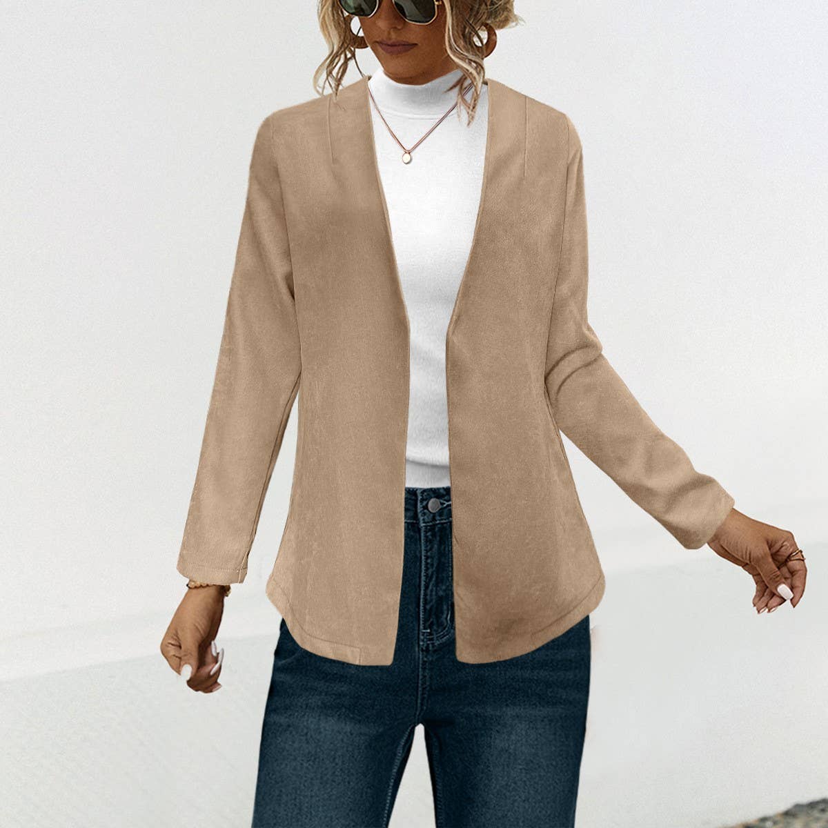 Solid color lapel casual button-down suit jacket