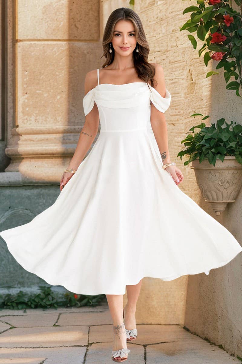 CWDMD6139_RUCHED SPAGHETTI STRAP A-LINE BODYCON DRESS