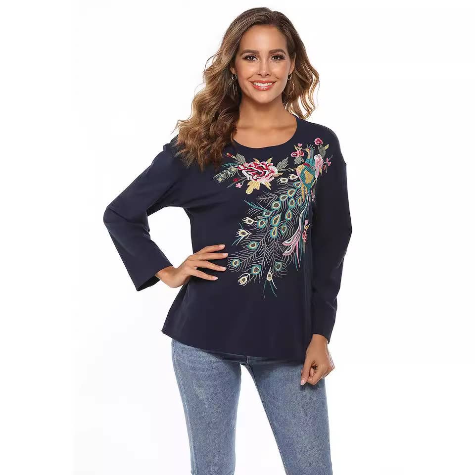 EMBROIDERED  LONG SLEEVE BLOUSE LADIES BLOUSE